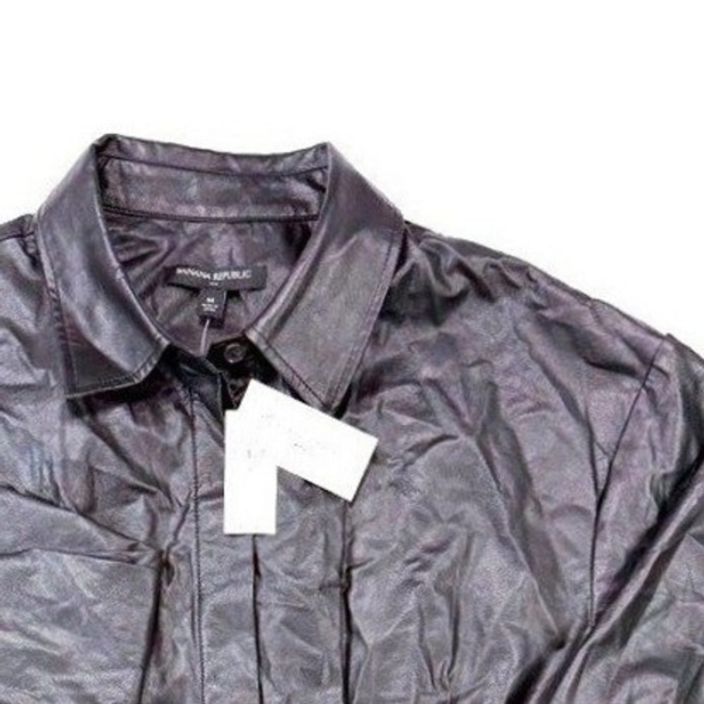 Banana Republic Vegan Leather Shirt Womens M Black Long Sleeve Button Up NWT